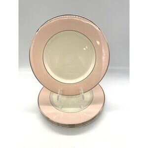 Vintage Colonial Fine China Porcelain Pink & White Set of 4 Salad Plates 8.5"